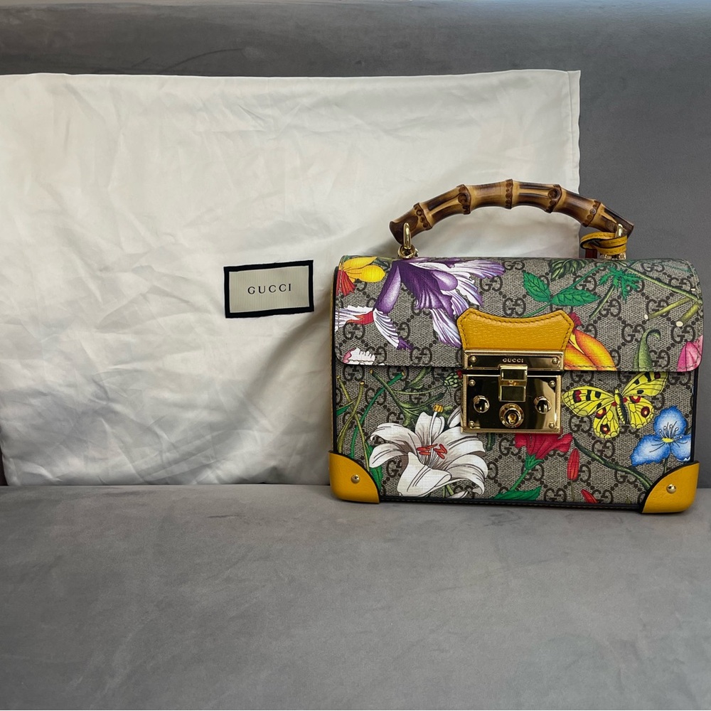 NWT Gucci Multicolor Small GG Flora Bamboo Padlock Bag - Picture 6 of 11